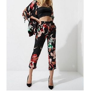 River Island Polka Dot Floral Frill Cropped Pant